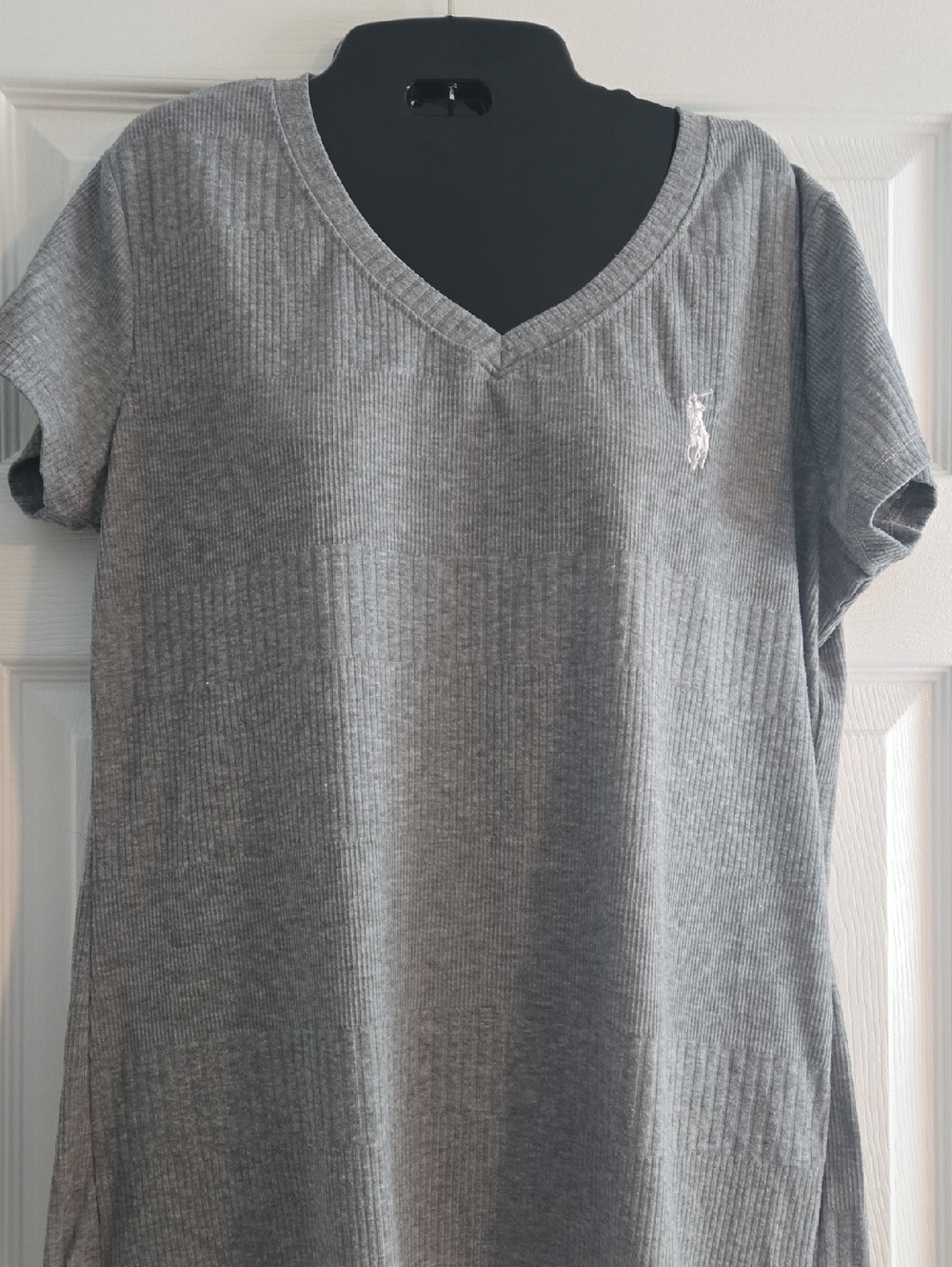 Ralph Lauren Heather Gray Ribbed V-Neck Short Sleeve Top